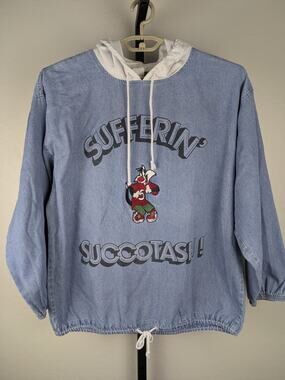 Vintage Sylvester Sufferin' Succotash denim pullover shirt white knit hood XL